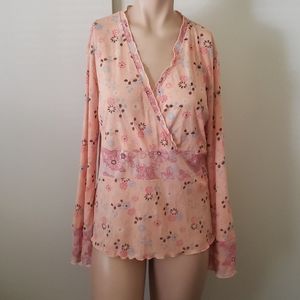 J.Jill Empire Waist Pastel Floral Draped Blouse